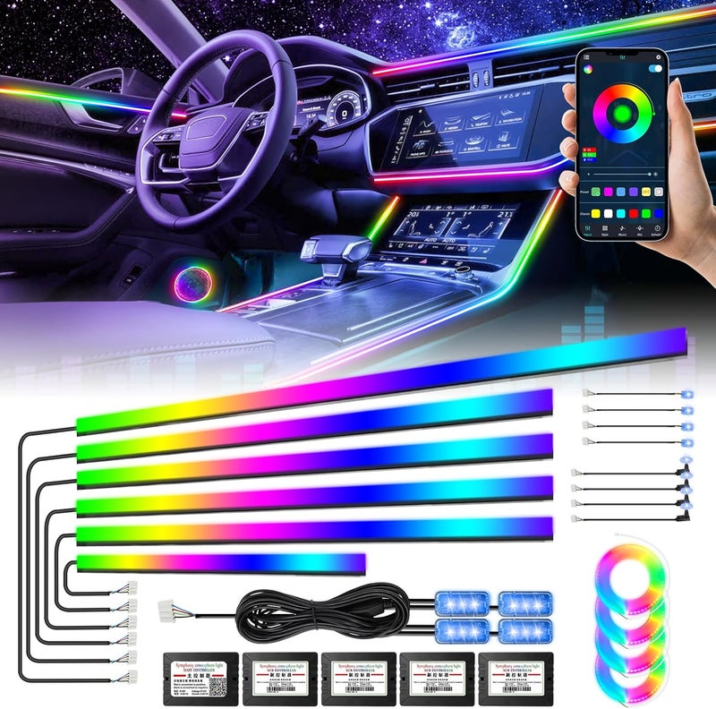 Amki Acrylic Interior Car Light, Car LED Strip Light with APP Sub Control, Car Accessories Fiber Optic Car Ambient Light Kit with RGB Dreamcolor 22 in 1 and 175 inches 593 LEDs 213 DIY and Music Modes - Image 1